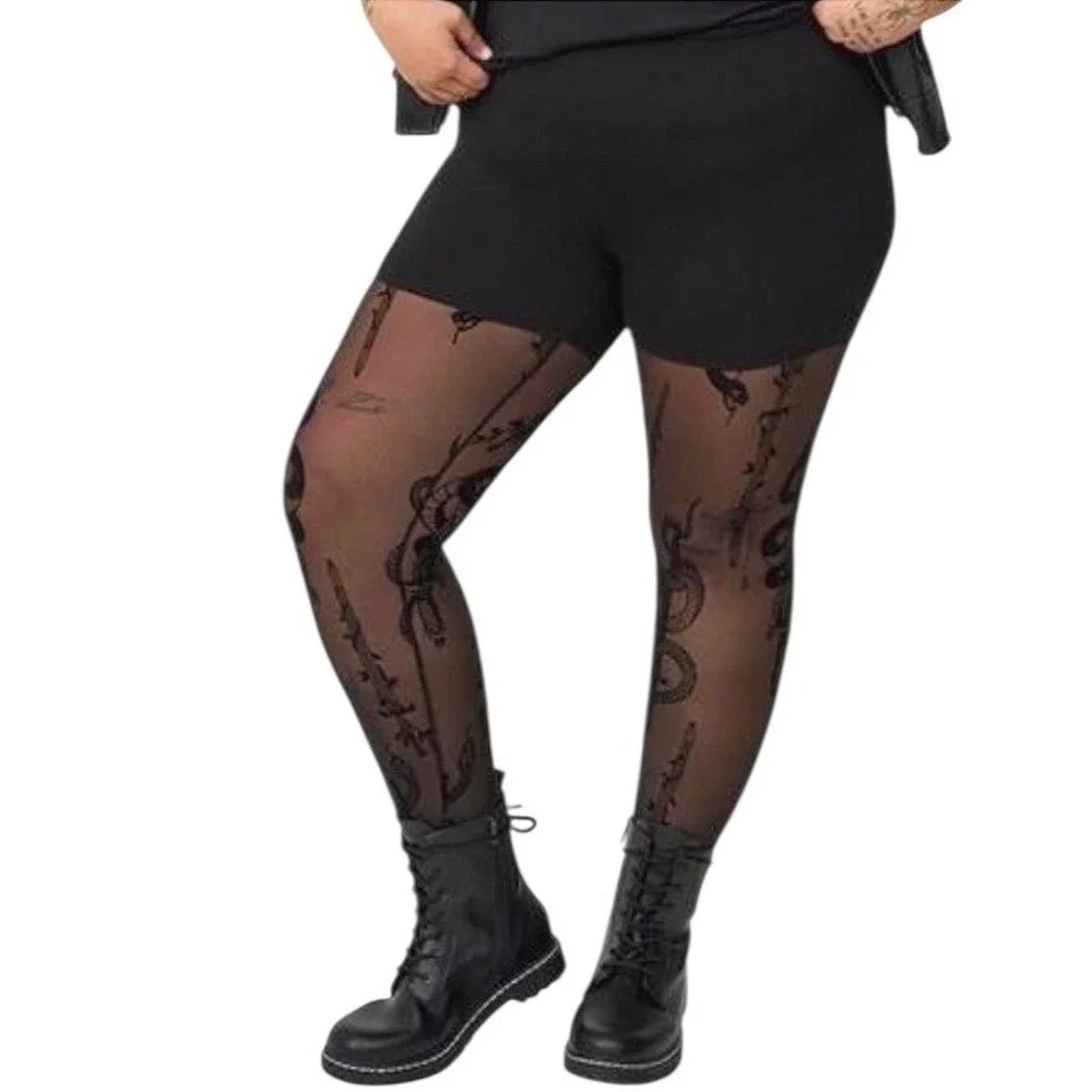TORRID Snakes And Daggers Deep Black/Mesh‎ Flocked Leggings NWT Size 2X